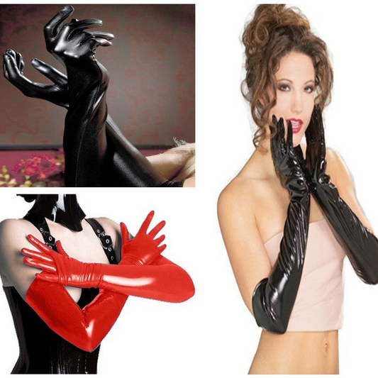 Glossy Patent Faux Leather Long Gloves – Seductive Wet-Look Cosplay Accessories