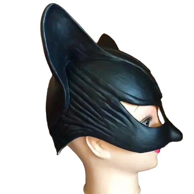 Midnight Feline Cosplay Cowl – Textured Black Half-Face Costume Mask