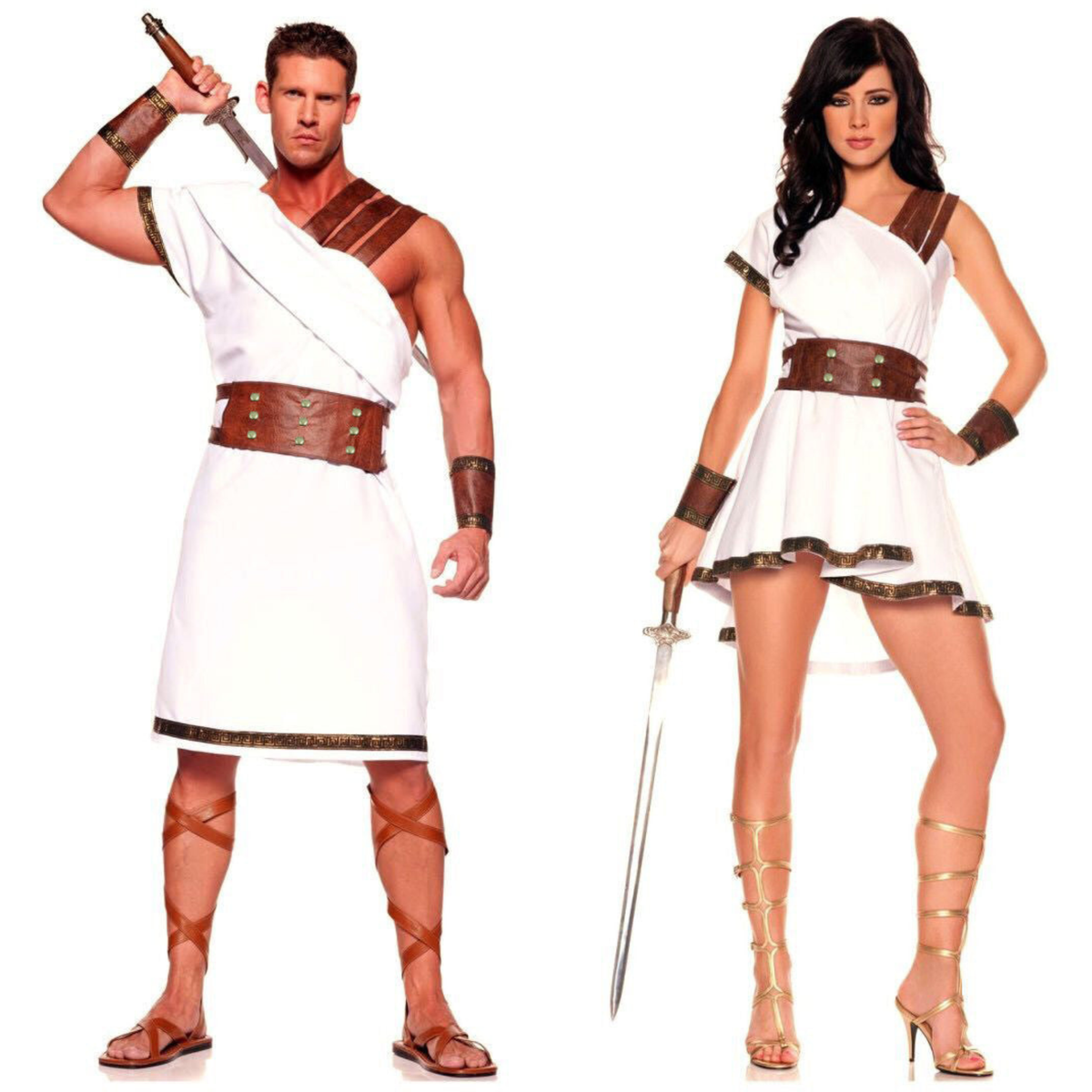 Roman Empire Gladiator & Goddess Couples Costume Set | Ancient Greek Toga Outfits for Halloween