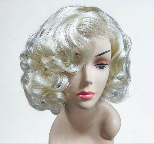 Old Hollywood Bombshell Blonde Costume Wig- Short Voluminous Curly Retro Bob